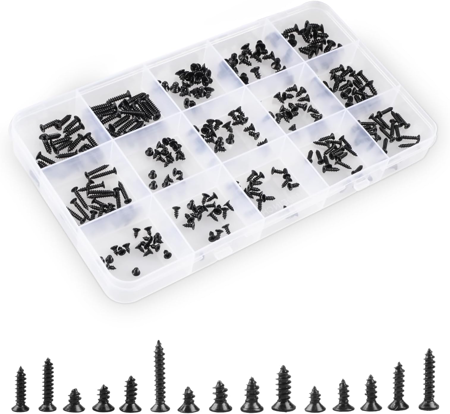 QTEATAK 300Pcs Black Laptop Notebook Computer Screw Replacement Kit Countersunk Self-Tapping Screws KA2 KA2.6 KA3