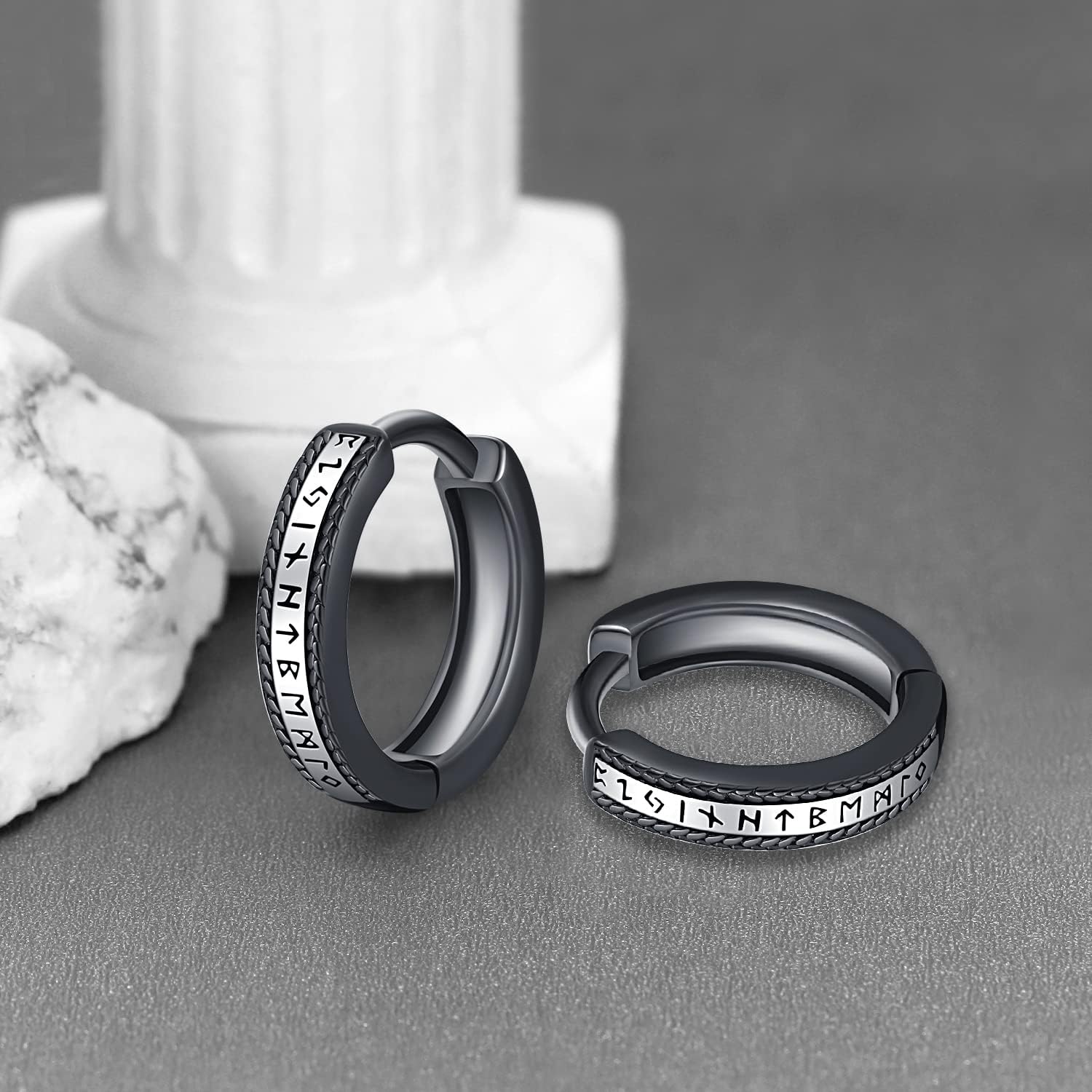 Odinstone 925 Sterling Silver Norse Viking Runes Hoop Earring Celtic Knot Earrings for Men Women Hypoallergenic Huggie Hoops Jewelry Gift - Image 2