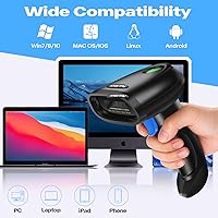 Vista 5 de Escáner de código de barras Bluetooth 1D 2D, Bluetooth 3 en 1 y lector de código de barras QR inalámbrico 2.4G y USB, matriz de datos PDF417 Escáner