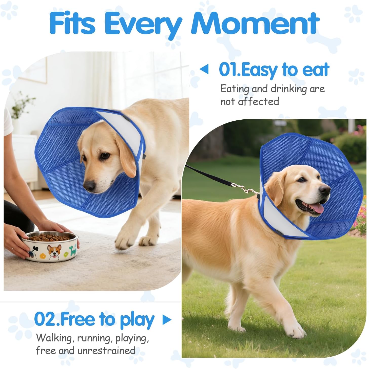 Foldable Dog Cone Collar After Surgery, Adjustable Soft Dog Cone, Soft Inner & Sturdy Protective Recovery Collar to Prevent Dogs from Licking Wounds (XL)