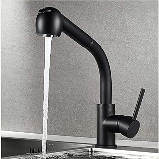 LCSD Robinet D'évier De Robinet D'évier De Cuisine Télescopique Noir Argenté Robinet D'extraction Chaud Et Froid en Cuivre robinets de Cuisine (Color : Black)