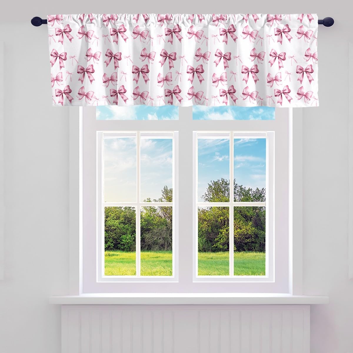 Erosebridal Pink Bow Valance Curtains,Watercolor Ribbon Bowknot Blackout Valances for Kids Girls Teens,Coquette Bowtie Window Curtains for Bow Lovers,52" W X 18" L