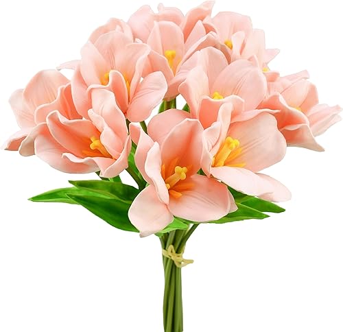 Miniatura 28 de Mandy's - 20 flores blancas artificiales de seda de tulipán artificial de 13.5 pulgadas para Año Nuevo, primavera, Día de la Madre, Pascua, Día