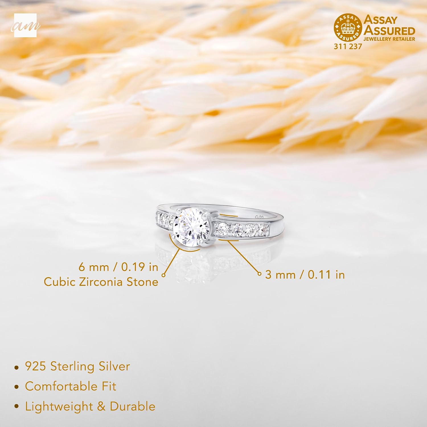 Amberta Solid 925 Sterling Silver Engagement Ring for Women | Silver Promise Ring for Women | Silver Cubic Zirconia Ring | Solitaire Rings for Women image 5