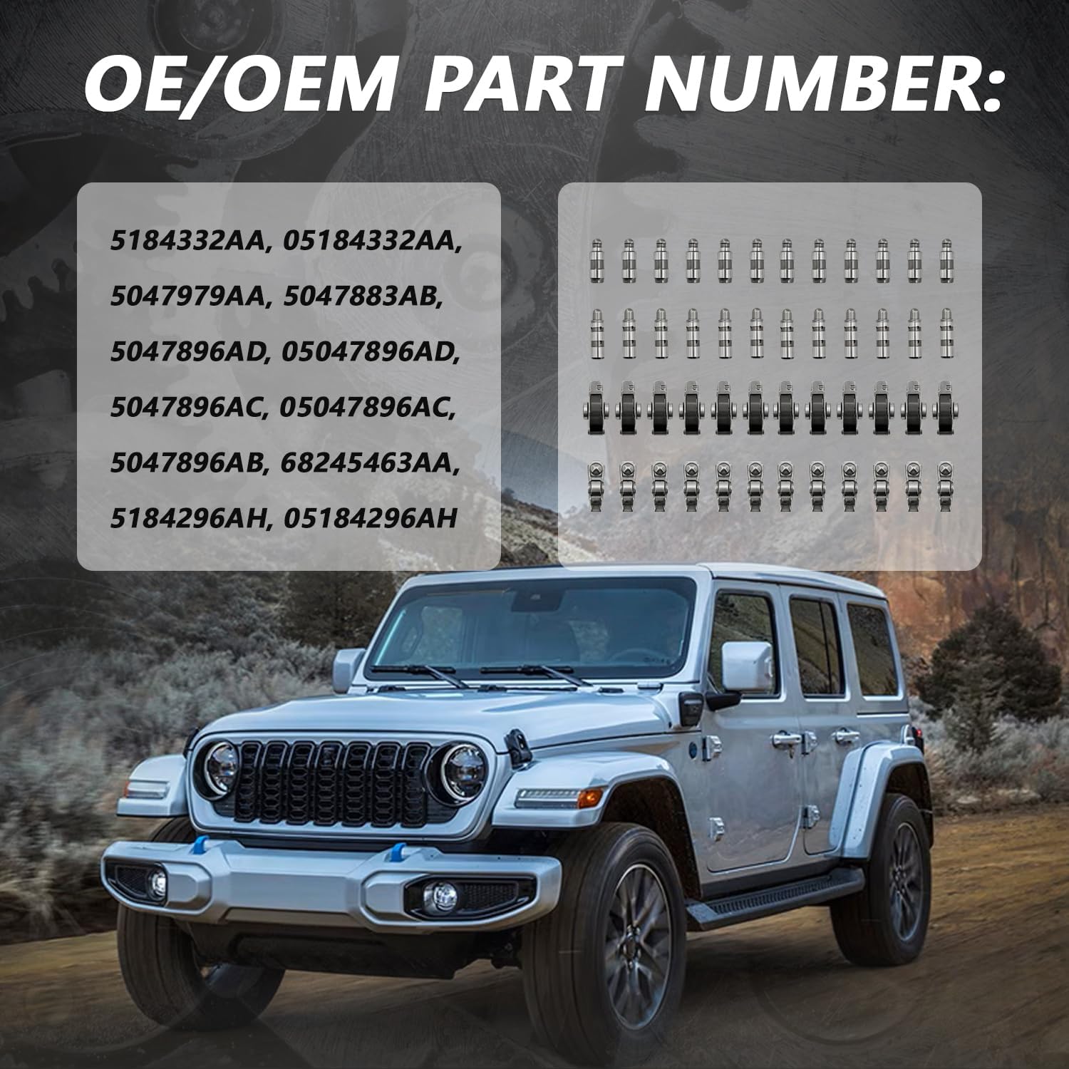 24Pcs 3.6L Intake & Exhaust Lifters Rocker Arms for Dodge Durango For Jeep Grand Cherokee Wrangler For Chrysler Pacifica Voyager For Ram 1500 3.6L 2016-2024 5047896AD 68245463AA 5047979AA