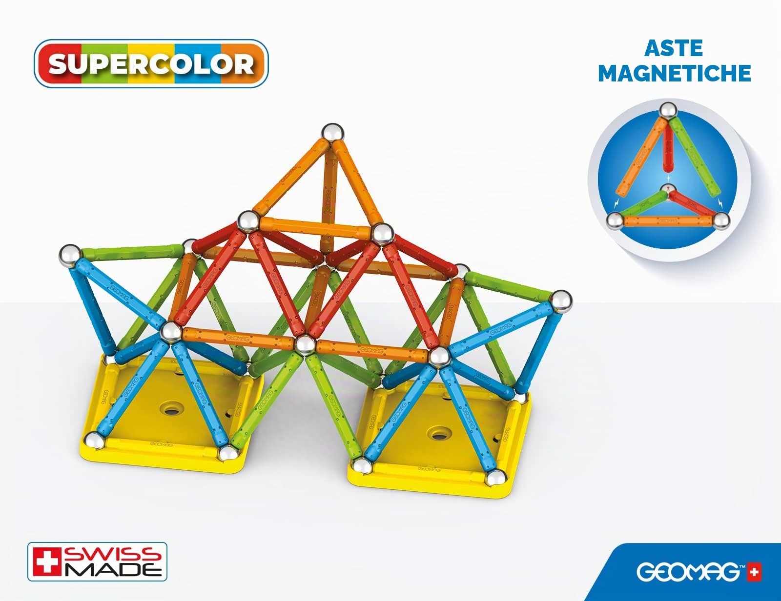 Geomag Classic Supercolor Recycled 93, Costruzioni Magnetiche, Barrette e Pannelli Colorati, Confezione da 93 Pezzi, Plastica 100% Riciclata