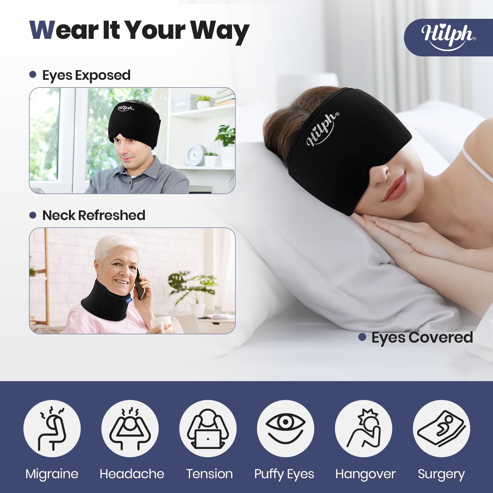 Hilph Migraine - Berretto per emicrania emicrania maschera emicrania