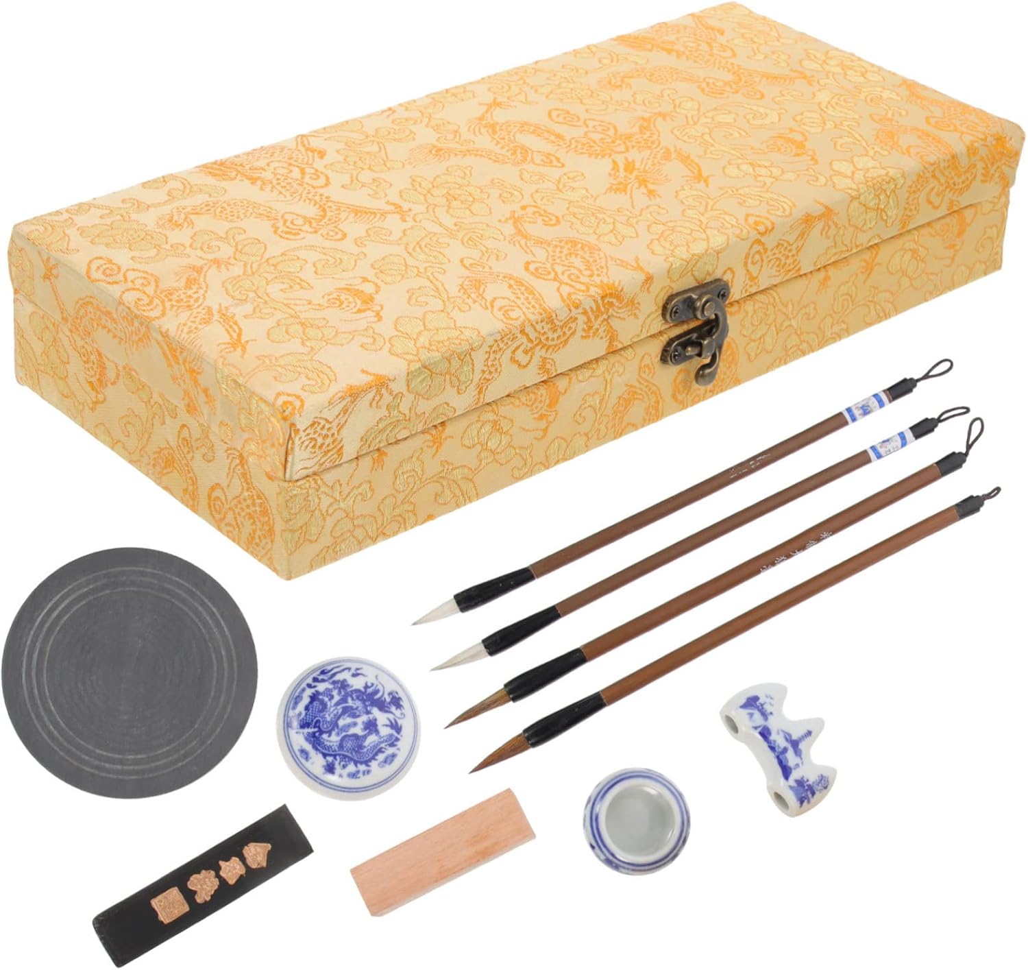 Chinese Calligraphy Brush Set for Students Portable Ink Stone Writing Brushes and Practicing Ink Stick for Calligraphy Practice