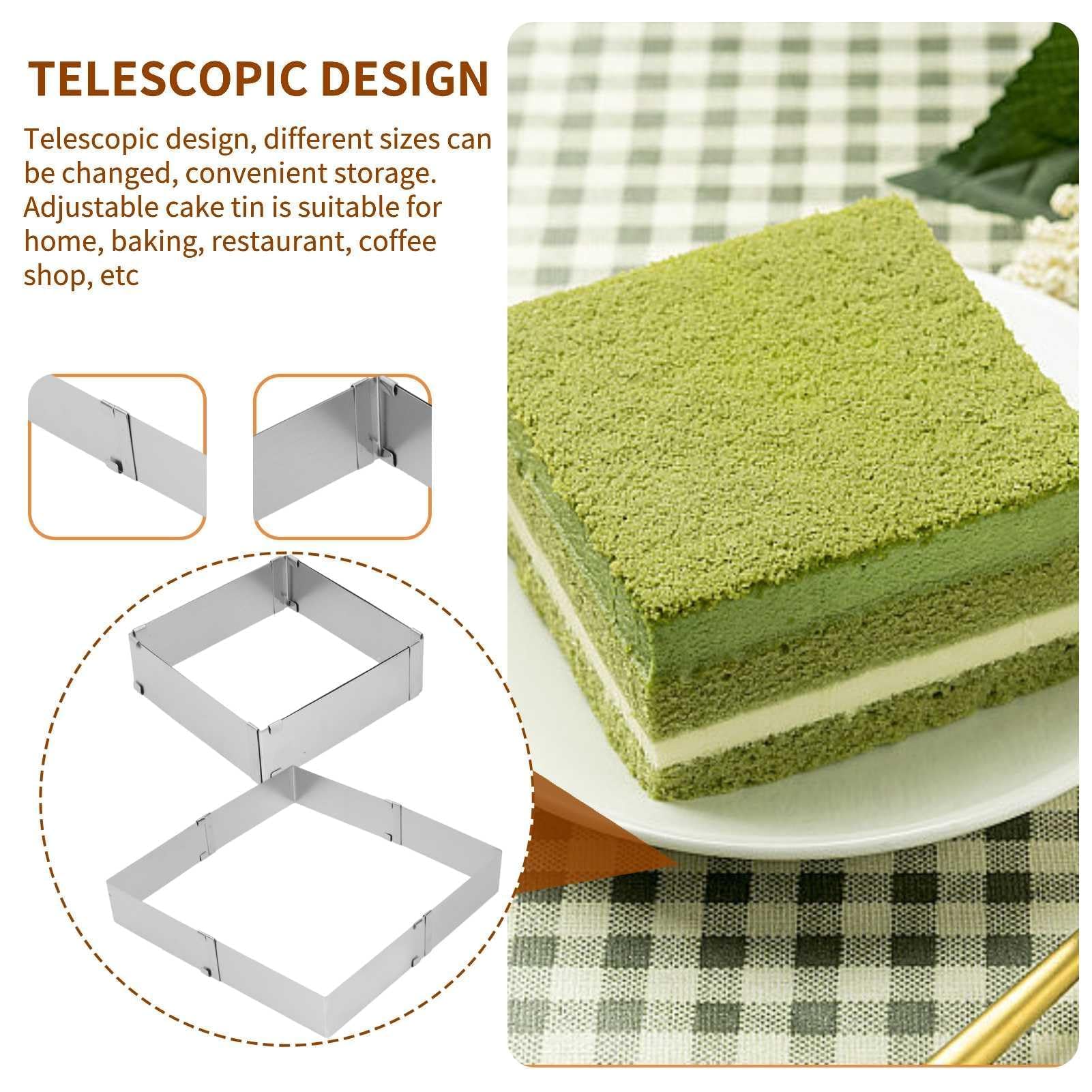 HERCHR Stampo Quadrato Torta, Telaio da forno regolabile 16 – 28 cm acciaio inox per Dolci, Pasticceria