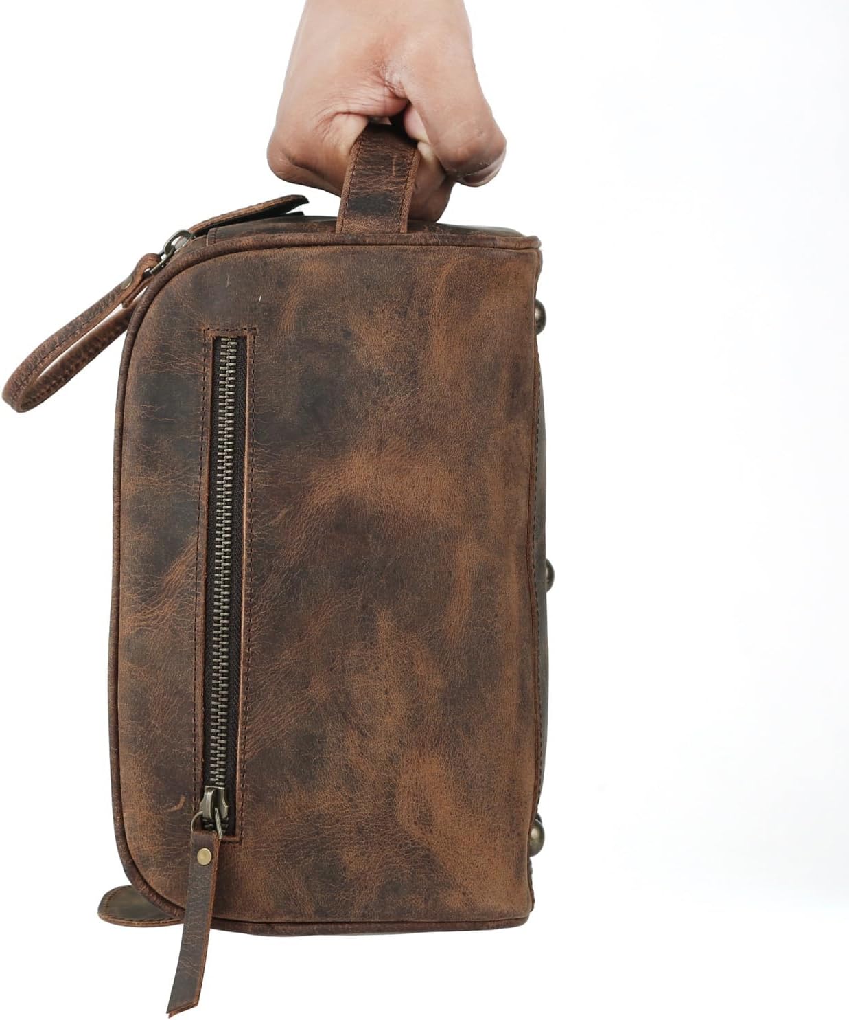 KomalC Travel Toiletry Bag – Premium Leather Dopp Kit for Men & Women with Water-Resistant Lining & Spacious Zippered Organizer