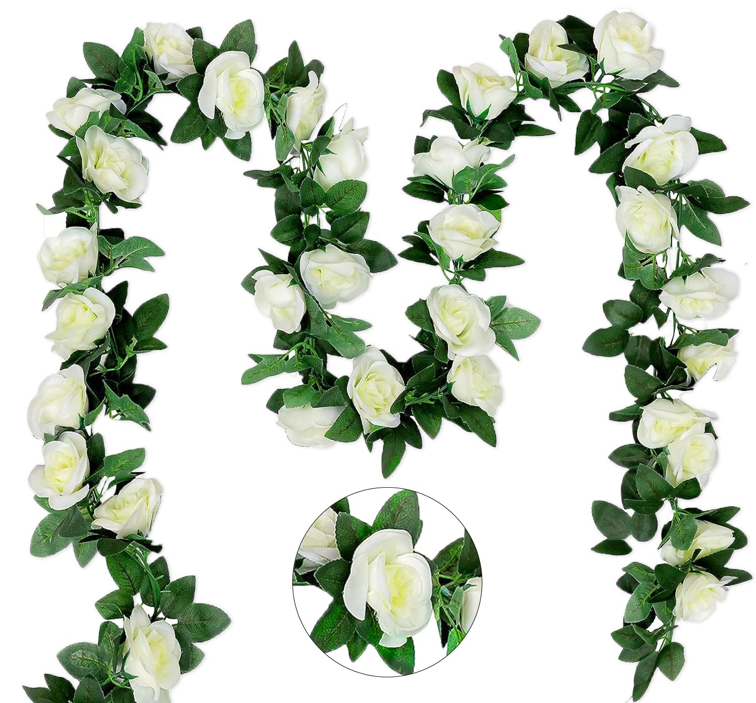 10PCS Fake Rose Garland, 7.5Ft Artificial Vines Flowers Hanging Rose Vine for Table Wedding Backdrop Arch Wall Party Mantle Festival Decor (Light White)