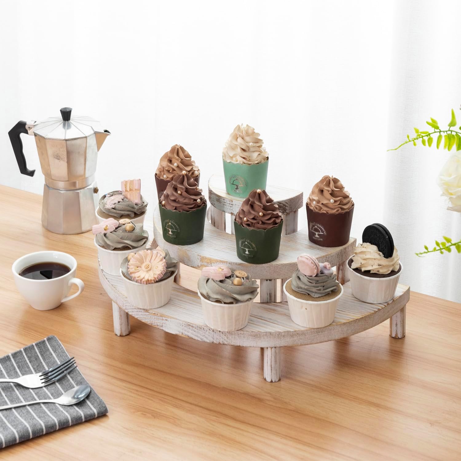 Amazon.com: MyGift 3 Tier Shabby White Washed Wood Semicircle Cupcake ...
