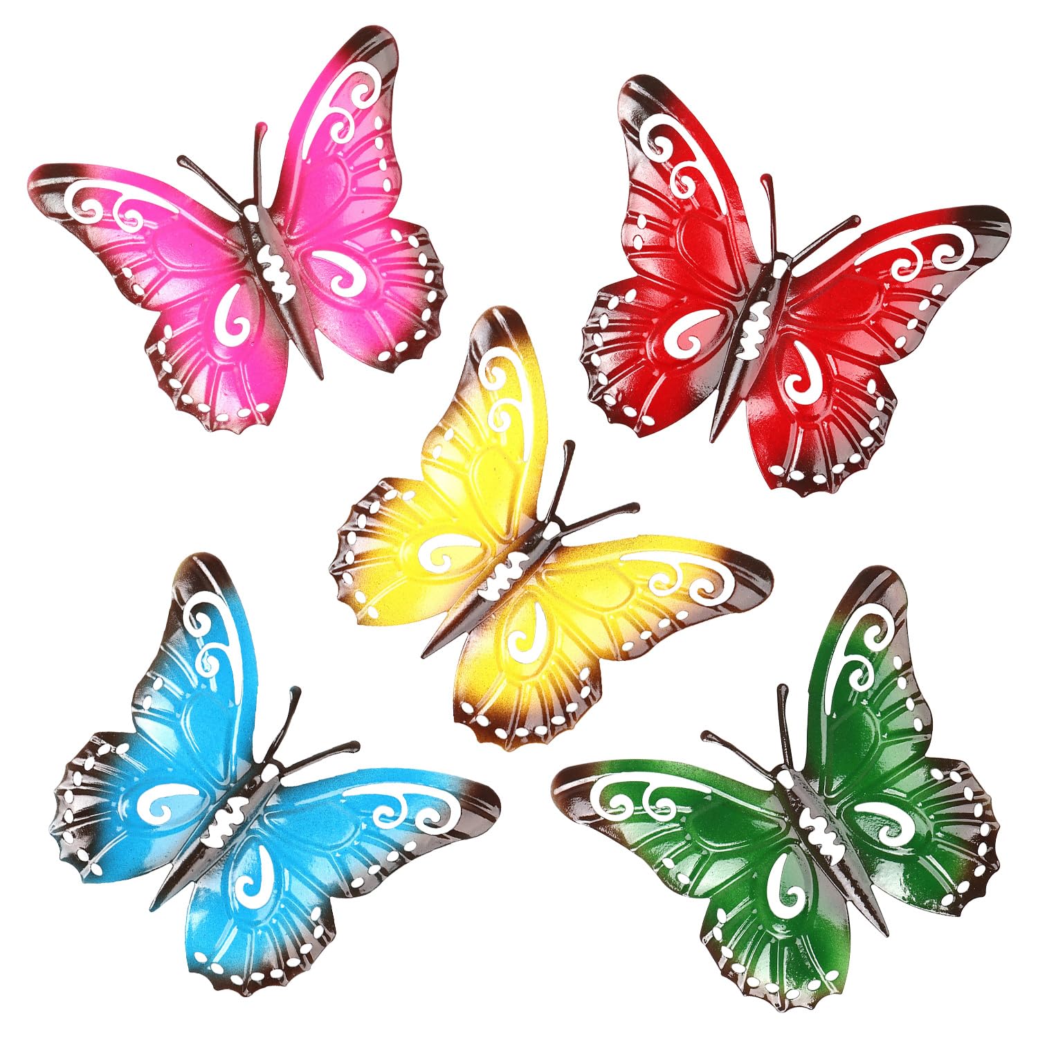 Syeycw Multicolor 5 Pieces Butterfly Garden Ornament, Metal Butterfly Wall Art Decoration, Garden Wall Art Fence Decorations, Colorful Fence Decorations Outdoor, For Indoor Sheds Walls Fences Home Patio Yards