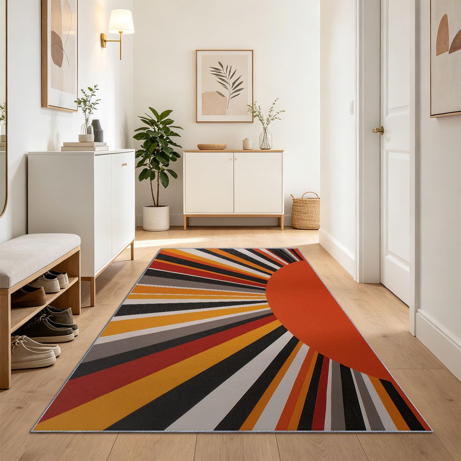 Tapis de couloir 60x150 cm géométrique orange et antidérapant pour entrée