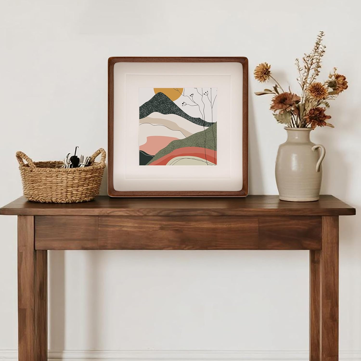 Recuerdos Natural Walnut Wood 12x12 Picture Frame, Solid Wooden Square Wooden Photo Frame Fits 8x8/10x10 with Mat or 12x12 Without Mat for Gallery Wall Mount or Tabletop Display