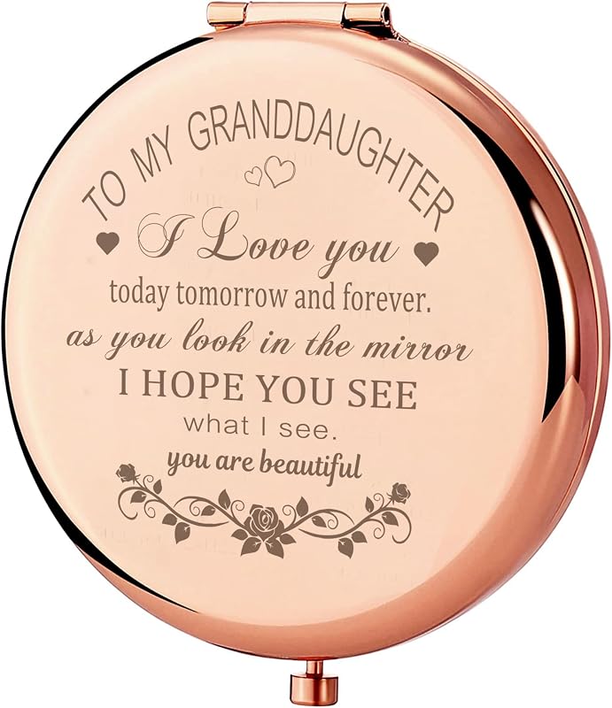 Espelho compacto redondo GAOLZIUY em metal, Rose Gold-daughter in Law, com ampliação 2x
