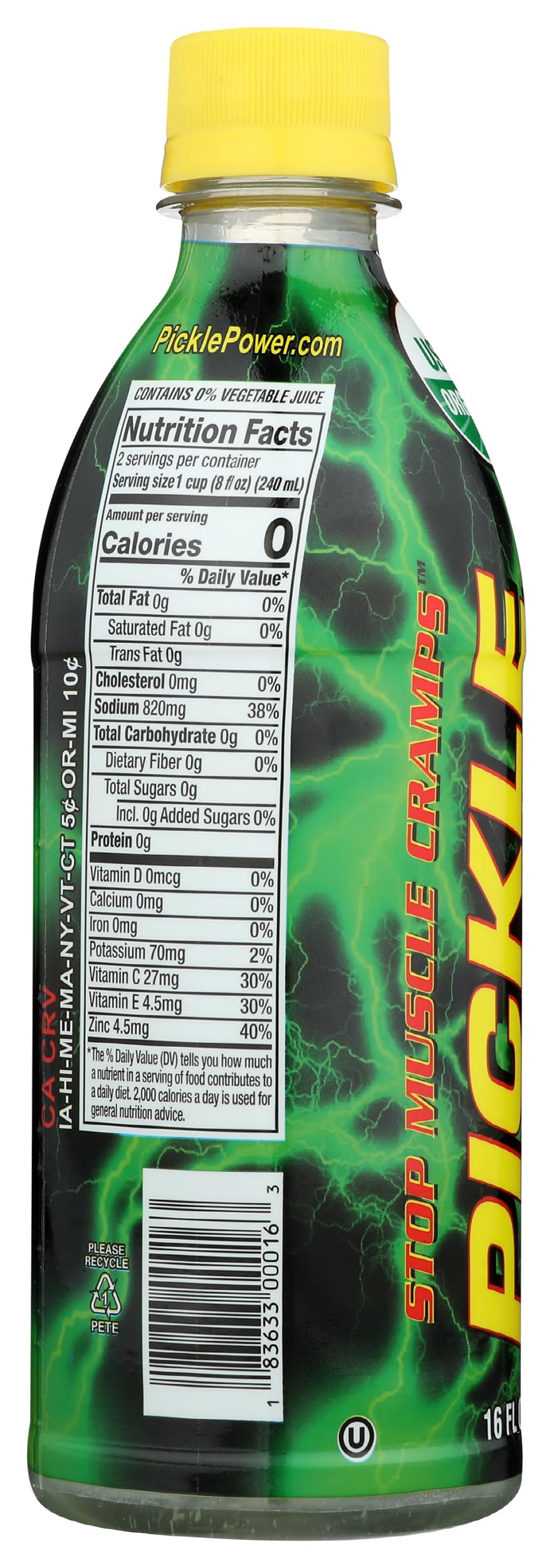 Pickle Juice Sport Bottle, USDA Organic, 16 Ounces (Pack Of 12)