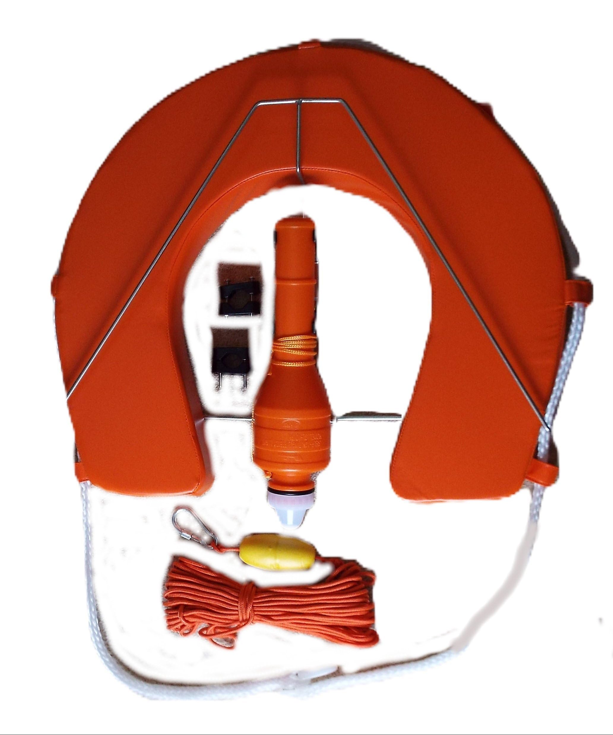 MOB Man overboard Kit, Horseshoe Lifebuoy with LED Light, Throw Line and V-Bracket Mount, Orange (Orange)