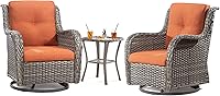 Vista 16 de Juego de 2 sillas de patio giratorias de 360 grados para exteriores y mesa auxiliar a juego – 3 sillas deslizantes de mimbre para patio con cojines