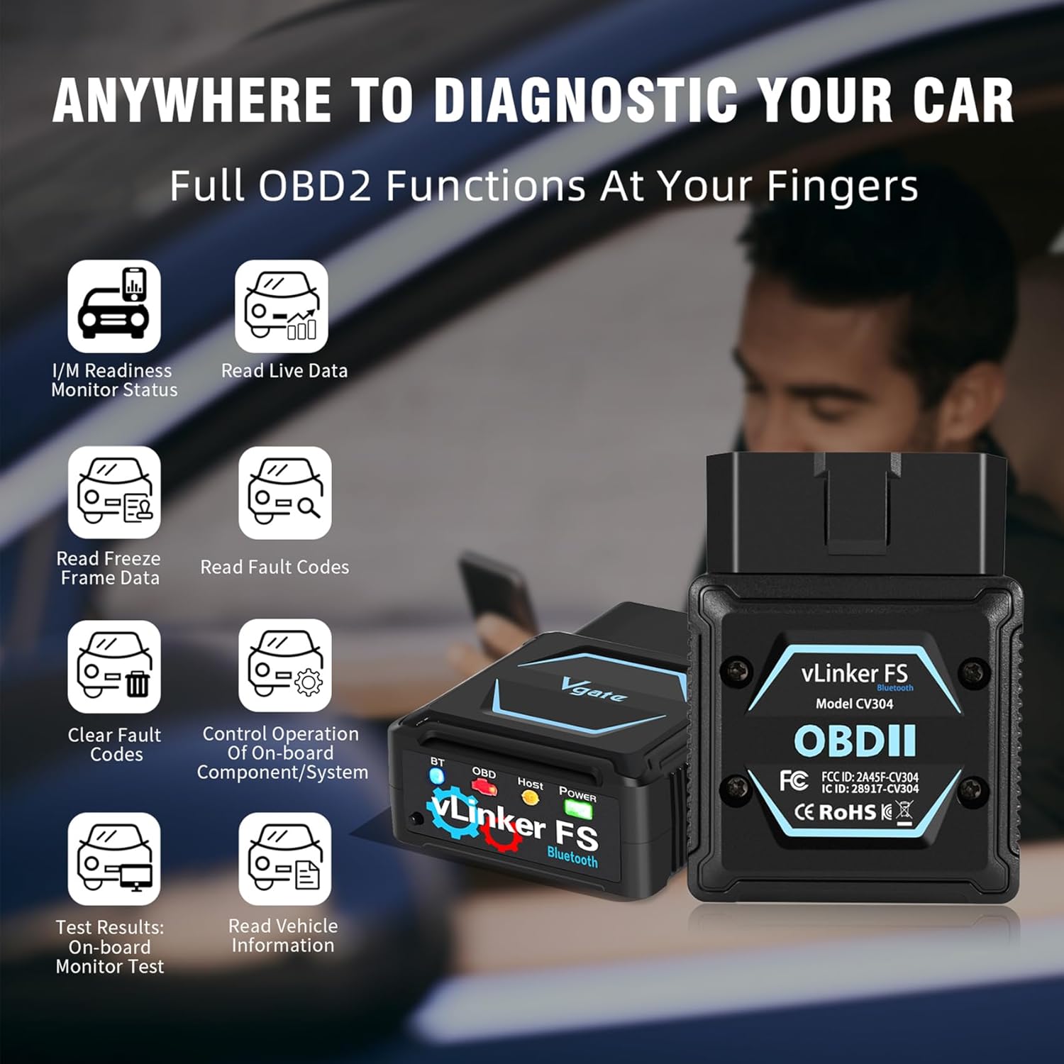 VGATE vLinker FS Bluetooth OBD2 Scanner Diagnostic Tool Wireless Code Reader for iPhone, Android & Windows Bi-Directional Control Car Diagnostic Scanner,All Systems Diagnosis, 30+ Services