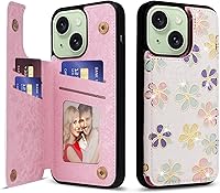 Vista 191 de UEEBAI Funda tipo cartera para iPhone 15 Pro Max con tarjetero, cubierta de cuero PU con soporte, bloqueo RFID, doble cierre magnético, relieve