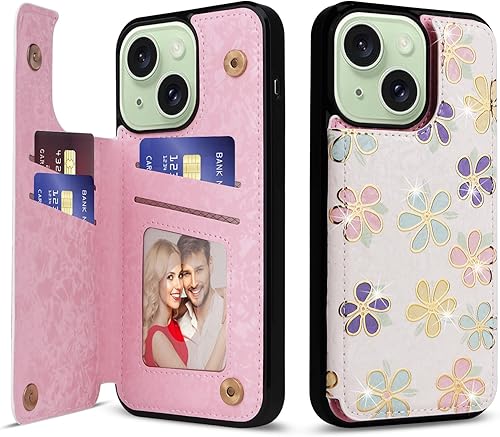 Miniatura 191 de UEEBAI Funda tipo cartera para iPhone 15 Pro Max con tarjetero, cubierta de cuero PU con soporte, bloqueo RFID, doble cierre magnético, relieve de