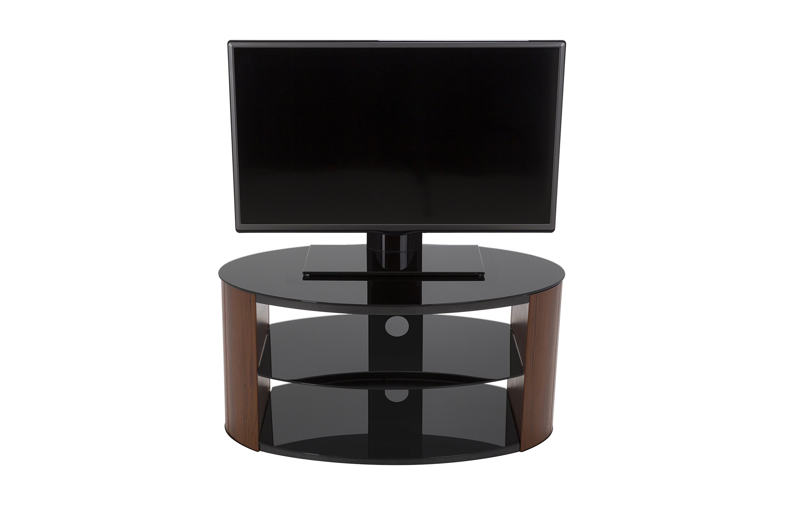 King Universal Wood Effect Walnut TV Stand with Black Glass Top