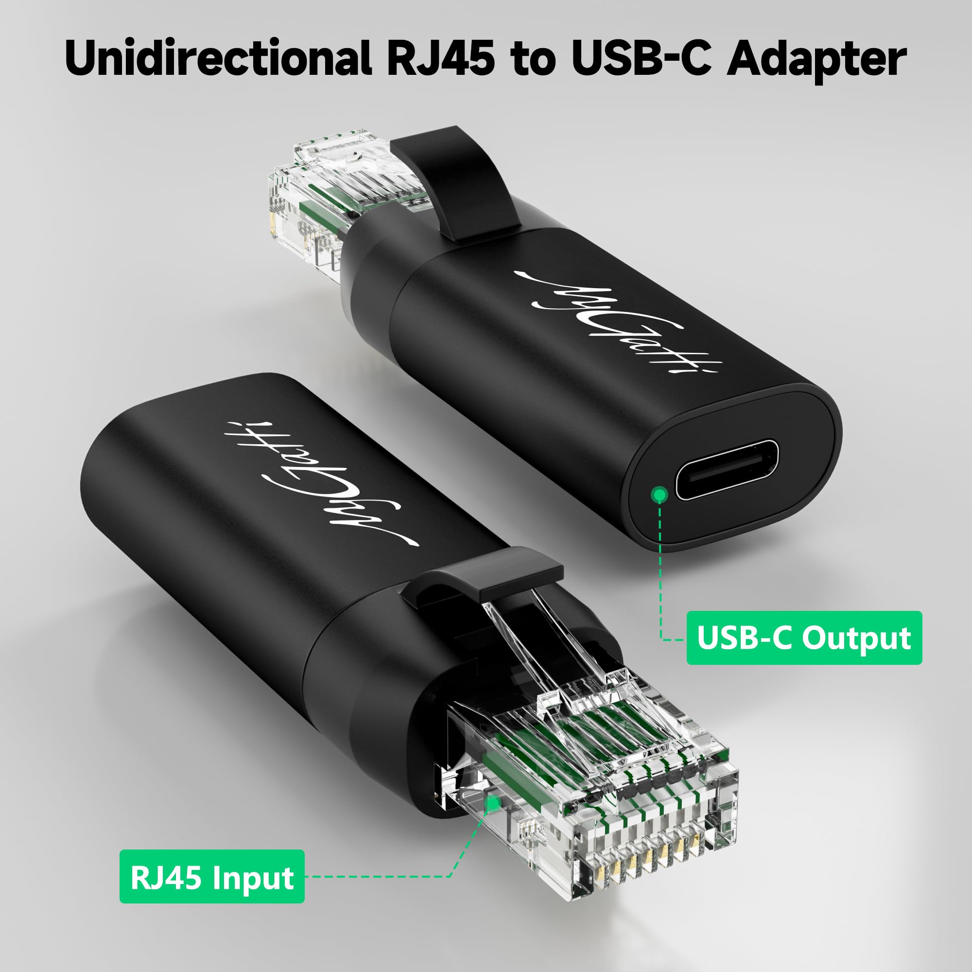 Mygatti USB C naar Ethernet-adapter (grijs), type C-bus naar RJ45-stekker, draagbare 1 Gbit/s USB C naar netwerkconverter, ondersteunt C-C en A-C-kabel, compatibel met MacBook Pro, iPad Pro
