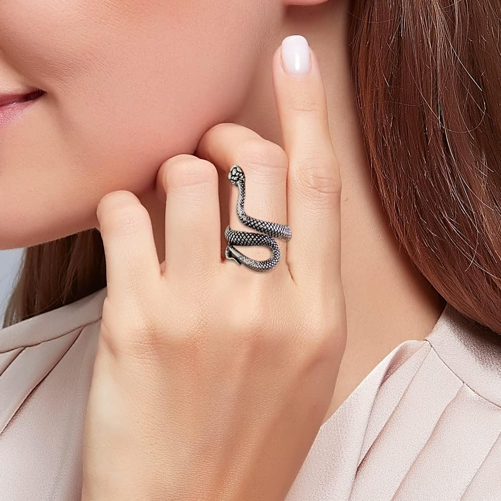 sovesi Snake Rings for Women Silver Snake Punk Vintage Ring for Men Adjustable Silver Ring - Image 2