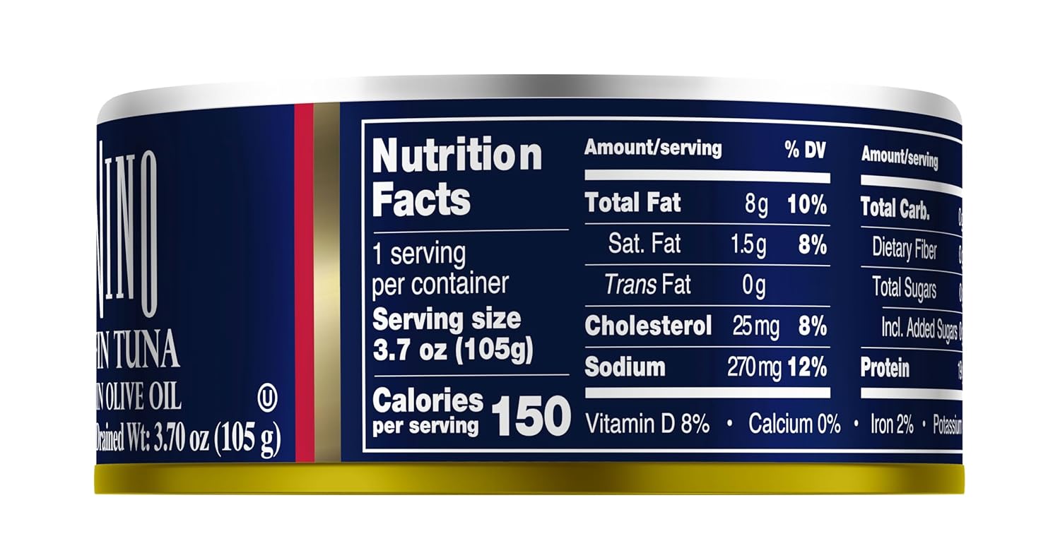 Tonnino Tuna Fish Yellowfin Pole&Line – Solid Pack in Olive Oil – Pack of 12 – Alternative to Salmon – Protein Snacks – Ready to Eat Meals in Can