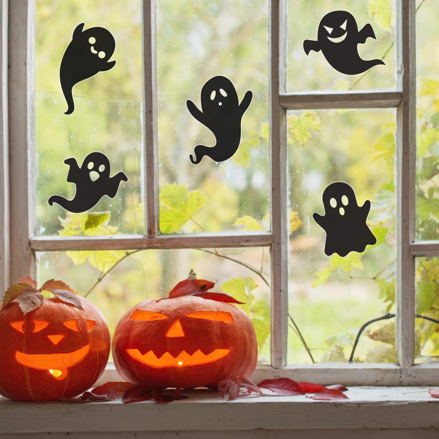 Stickerscape Ghost Silhouettes Halloween Window Stickers Halloween Decorations Large Reusable Cleanly Removable Repositionable Halloween Window Decorations For Children Uk Made Ghosts Bats Haunted House (Black Ghosts 2 Sheets)