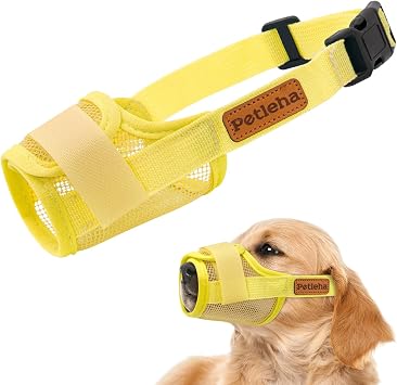 Coppthinktu Soft Dog Muzzle, Breathable Mesh Muzzle for Small Medium Large Sized Dog Mouth Cover, Adjustable Muzzles to Prevent Biting Barking Dogs Mouth Cover Allows Drinking Yellow M
