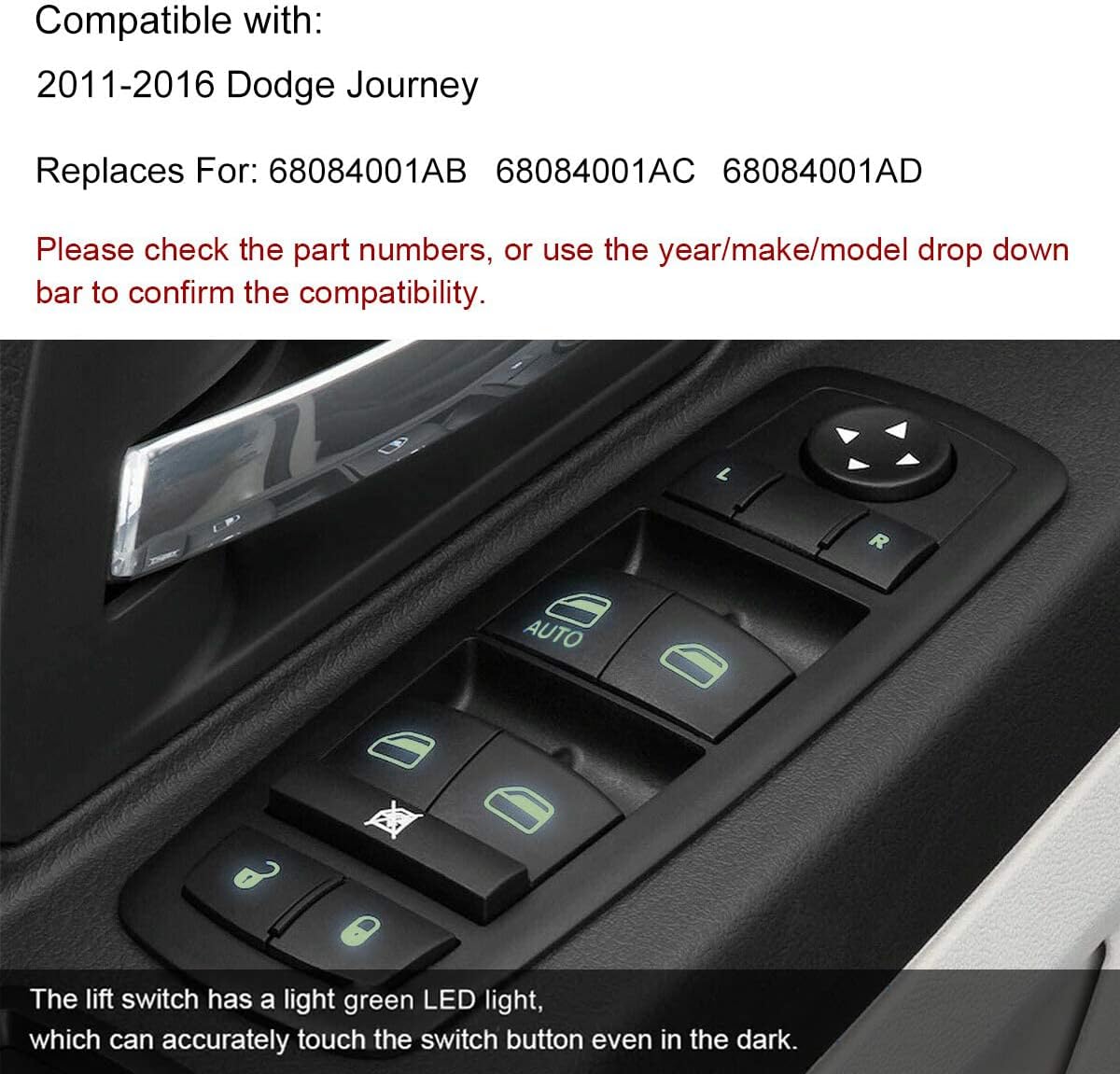 8+13 PIN Master Power Window Switch Front Left Driver Side Compatible with Dodge Journey 2011-2016 Replaces#68084001AD, 68084001AC, 68084001AB