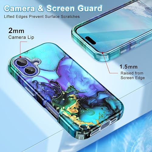 Miniatura 4 de Btscase Funda para iPhone 16 (2024), probada en caídas de grado militar Diseño de patrón de mármol delgado, resistente, a prueba de golpes, para