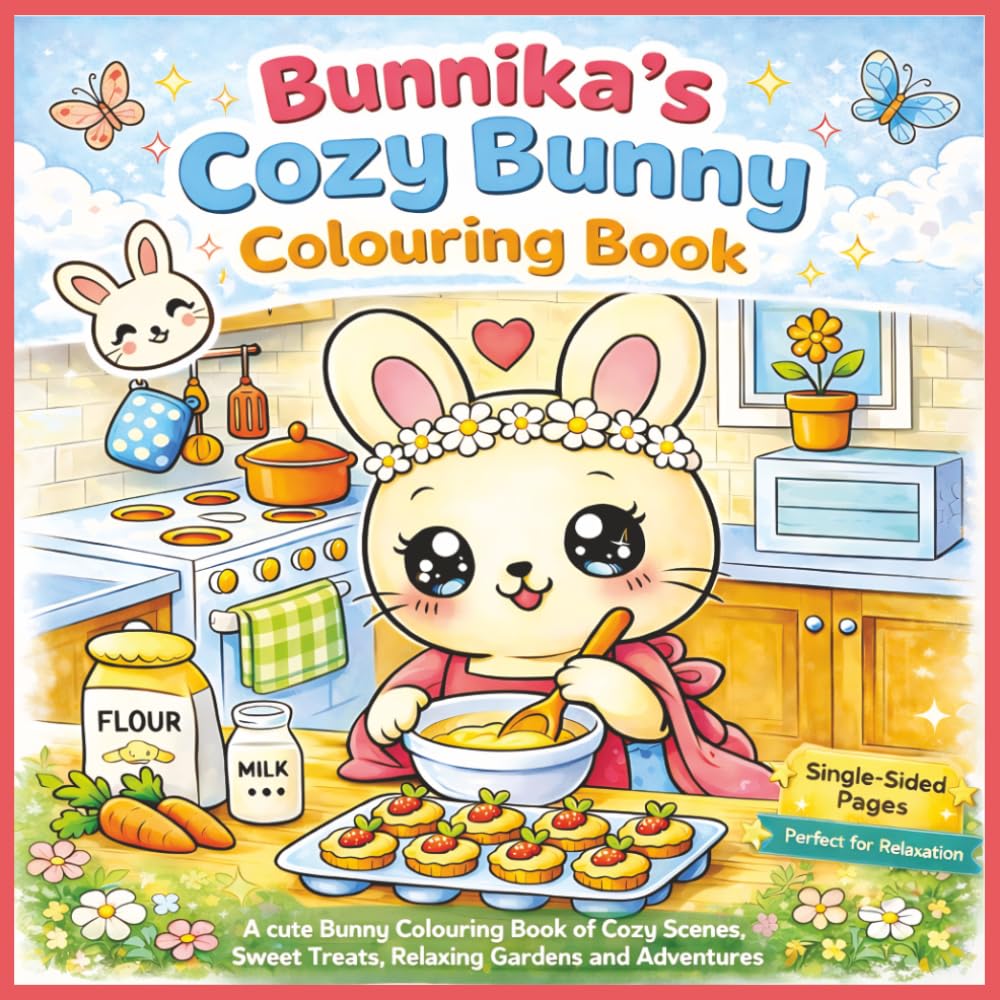 Bunnika's Cozy Bunny Colouring Book: Cute & Cozy Scenes for Relaxation, Stress Relief and Mindful Colouring