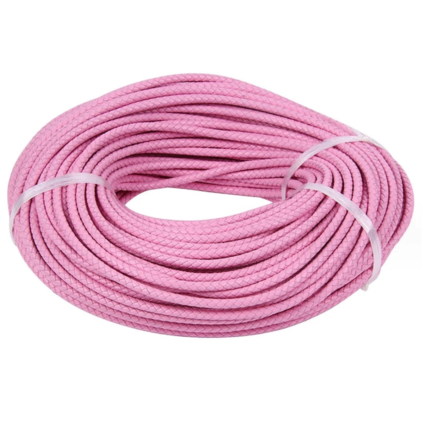 Ręcznie robiona okrągła skórzana lina, Pleciony skórzany sznur wielokolorowy 3-6mm 2 metry DIY tworzenia biżuterii(Pink,6mm)