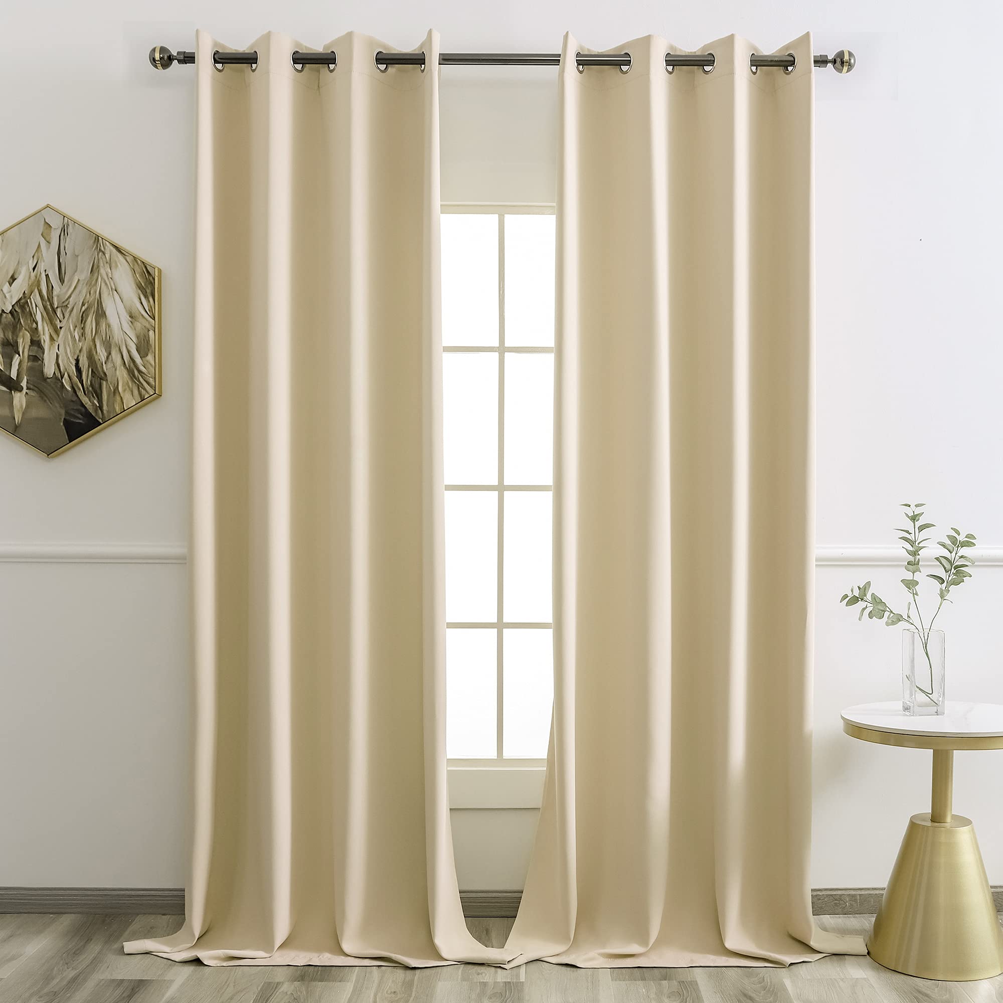 YGO Long Curtains 108 Inches for Sliding Door, Thermal Insulated Panels, Room Darkening Wndow Drapes (Beige, 52x108 Inch, Set of 2) — image 1