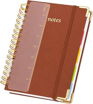 A5 Spiral Notebook 300 Pages with Dividers Hardcover Journal Brown