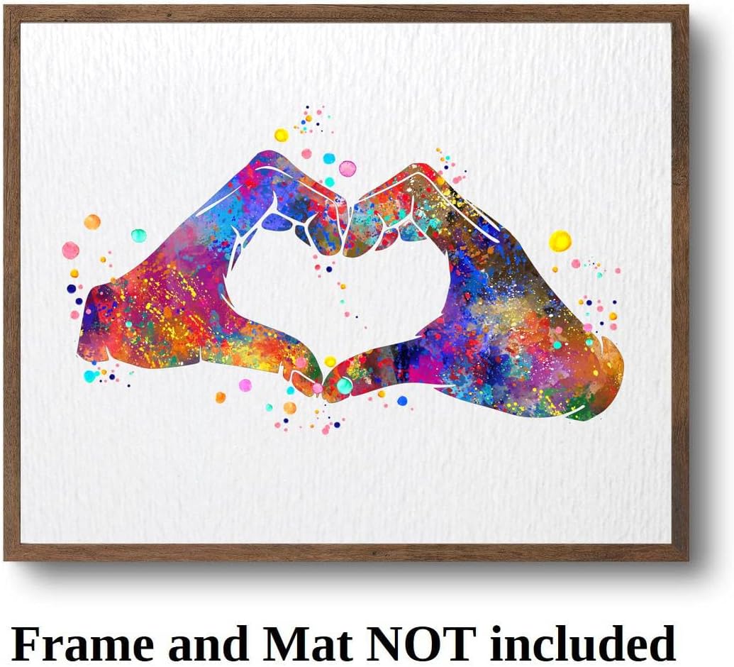 Dignovel Studios 11X14 Unframed Heart Hand Gesture Love Symbol Sign Language Peace Love Family Watercolor Art Print Poster Wall Hanging Decor DN855
