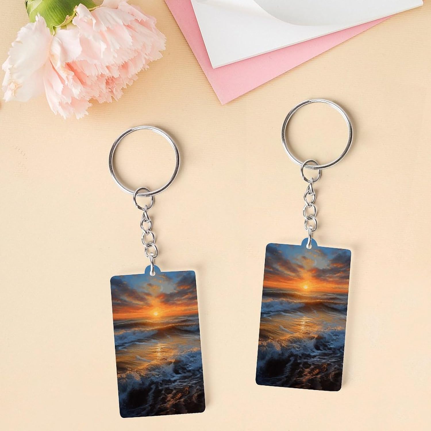 Cute Sunset Seascape Printed Acrylic Key Chains, Key Chains for Car Keys Bag Chain Acrylic Decorations Gift Key Chains for Men And Women image 3