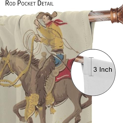 Miniatura 6 de Cortina opaca de vaquero para ventana, estilo retro, del desierto occidental, para ventana, equitación, caballo, águila india, para dormitorio, sala