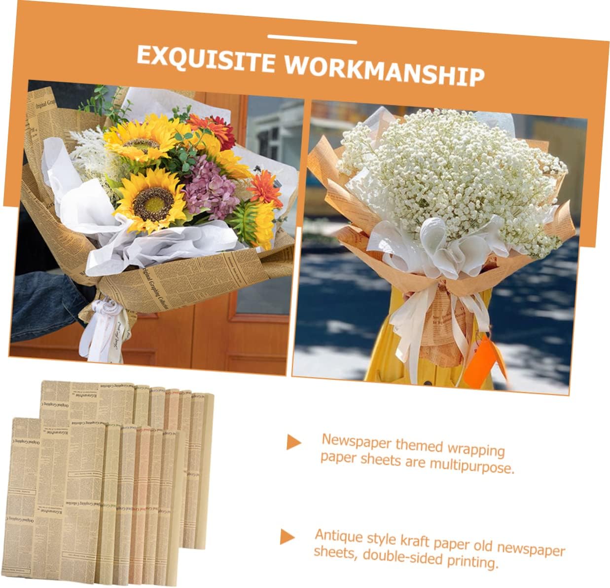 FUNOMOCYA 20Sheets Vintage Floral Wrapping Paper Newspaper Paper for Bouquets DIY Crafts Versatile Floral Wrap for Decorating Unique Presentations