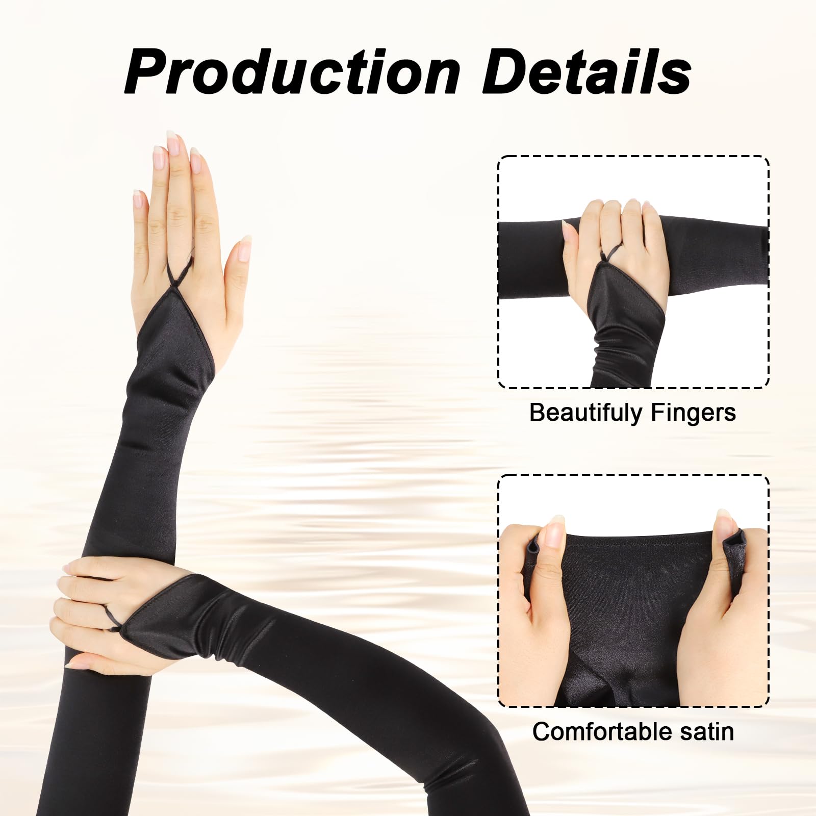 DAJISI Long Black Gloves, Stretchy Satin Long Gloves Fingerless Elbow Length Opera Gloves Large Long Gloves for Women for Dance Parties Wedding Tea Party Cosplay Costume - Image 3