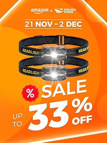 Miniatura 2 de Smiling Shark Paquete de 2 faros, luz blanca y roja superbrillante, mini compacta y portátil con sensor de movimiento Waterpfoof para adultos y