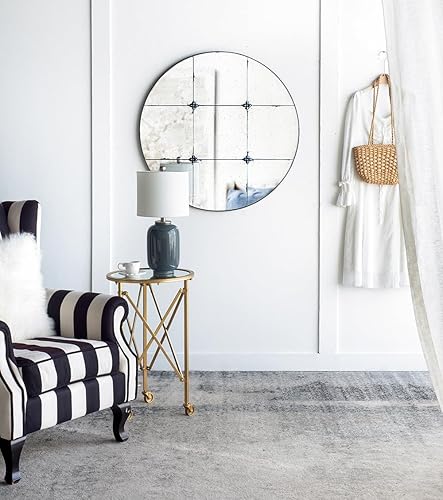 Miniatura 6 de D36 - Espejo de pared redondo de vidrio antiguo con estilo tradicional, decoración de pared para baño, entrada, consola apoyada contra la pared