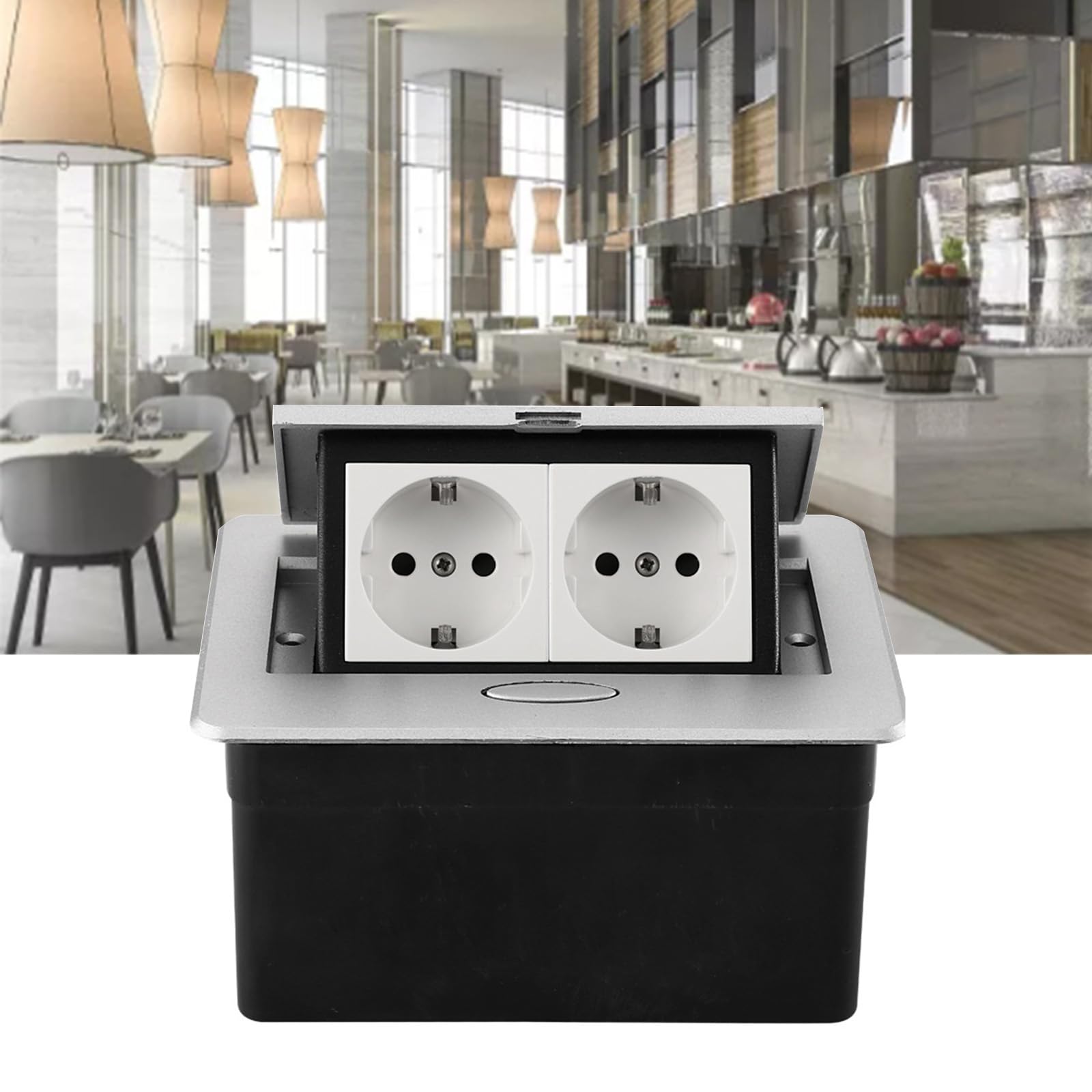 Multipresa 2 Posti, 16A 110 240V Ignifugo Ciabatta Elettrica, IP40 Impermeabile Multipresa da Scrivania per Centro Commerciale, Casa, Ufficio, Alberghi, Scuole (Argento)