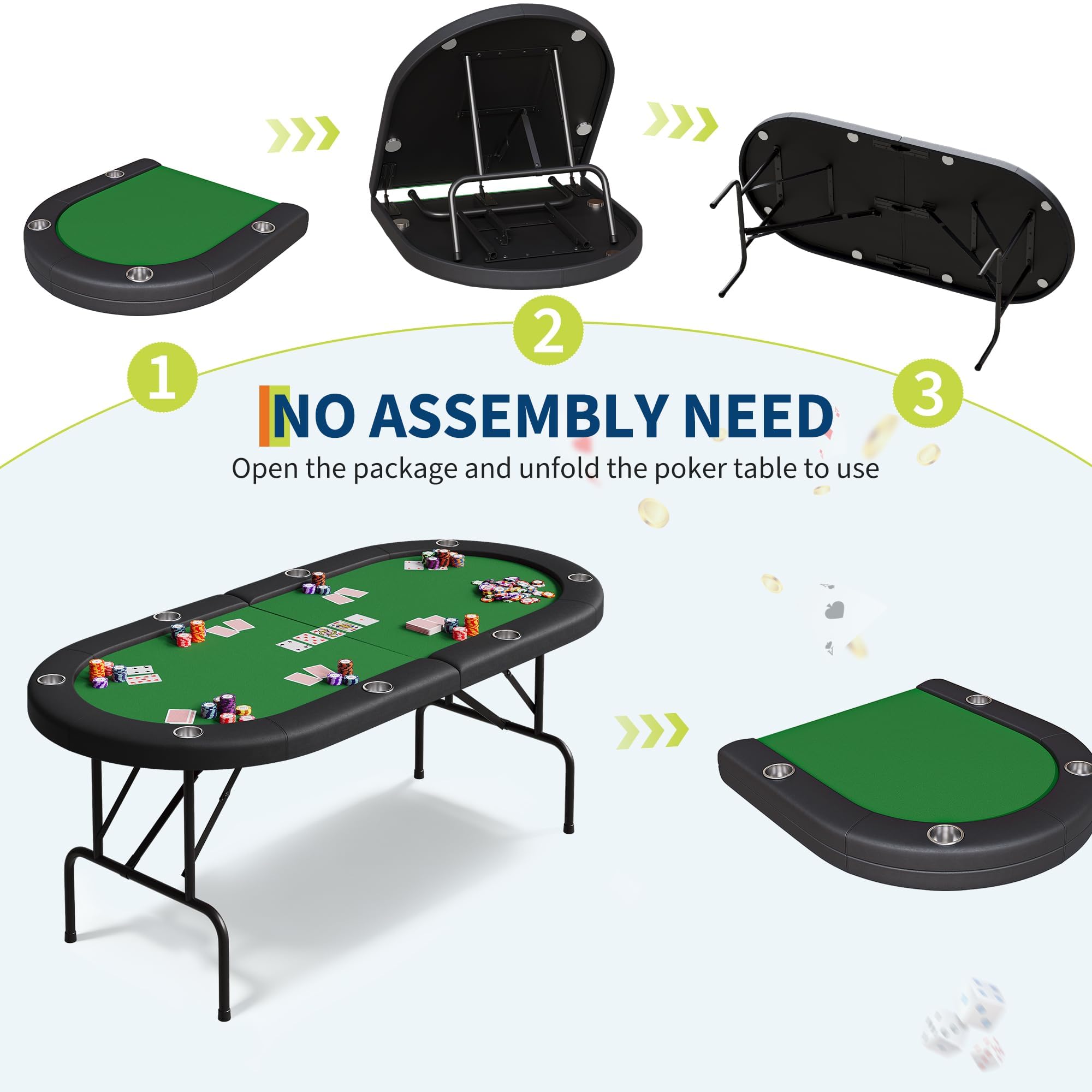 Garvee Tavolo Da Poker Pieghevole 8 Giocatori 180 cm Portatile Verde