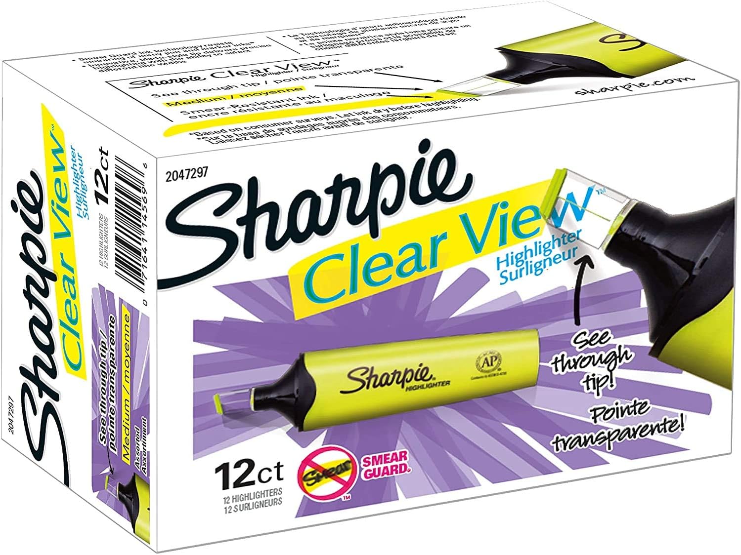Sharpie Clear View Highlighter, Chisel Tip, 12 Pack