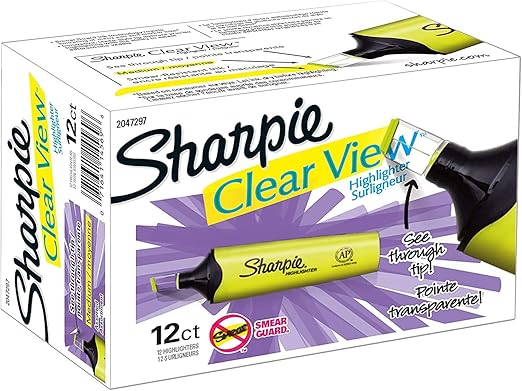 Sharpie Clear View Highlighter, Chisel Tip, 12 Pack
