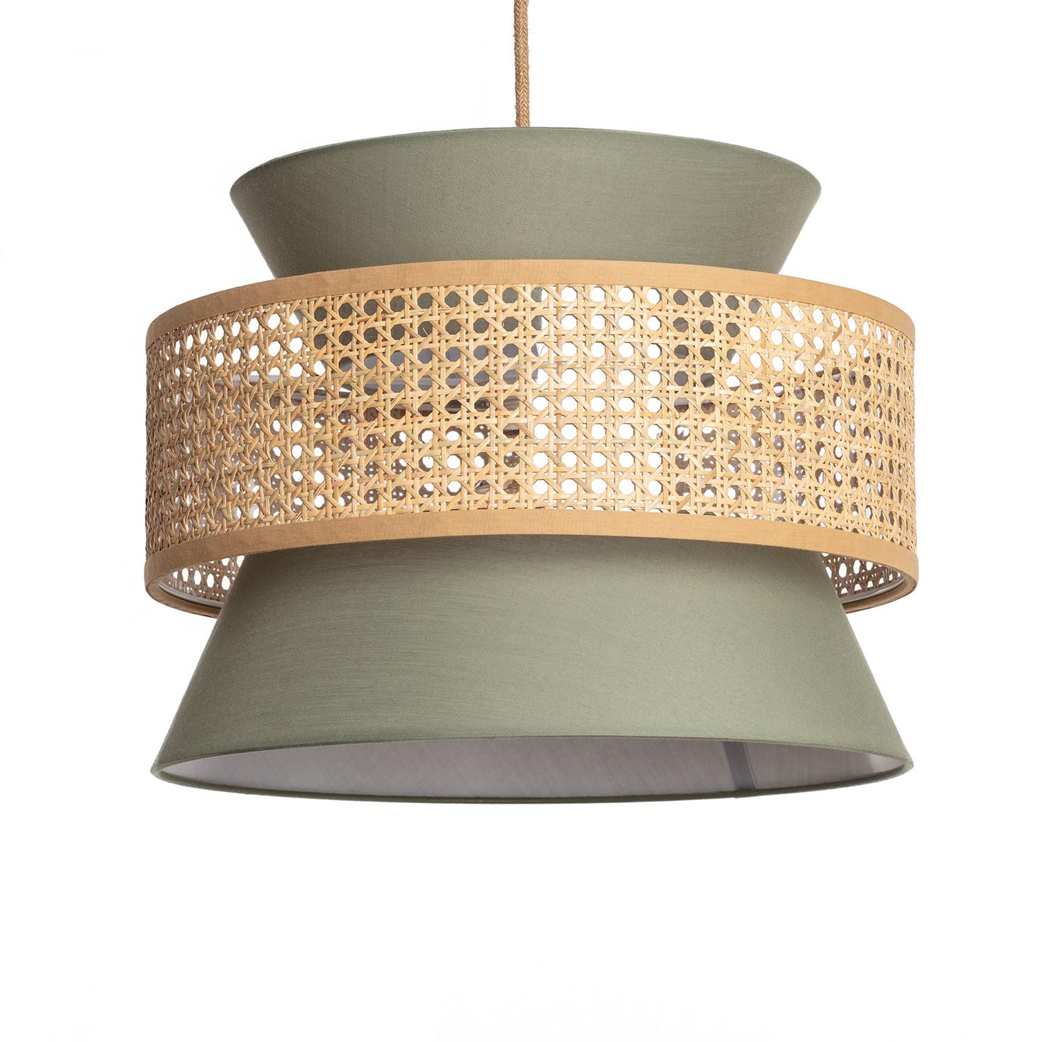 LEDKIA LIGHTING - Lámpara Colgante | Ratán y Tela Chulu | Diseño Contemporáneo | Iluminación Interiores | Fácil Instalación | IP20, Verde Caqui, Tela, Ratán